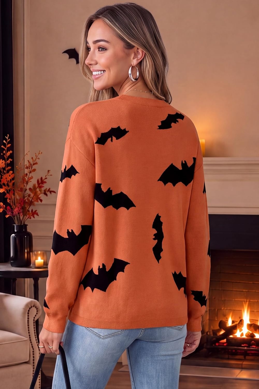image:imageArachampCloz Womens Relaxed Fit Sweaters Spring Fall Casual Cozy Tops 2026Bat Orange Black