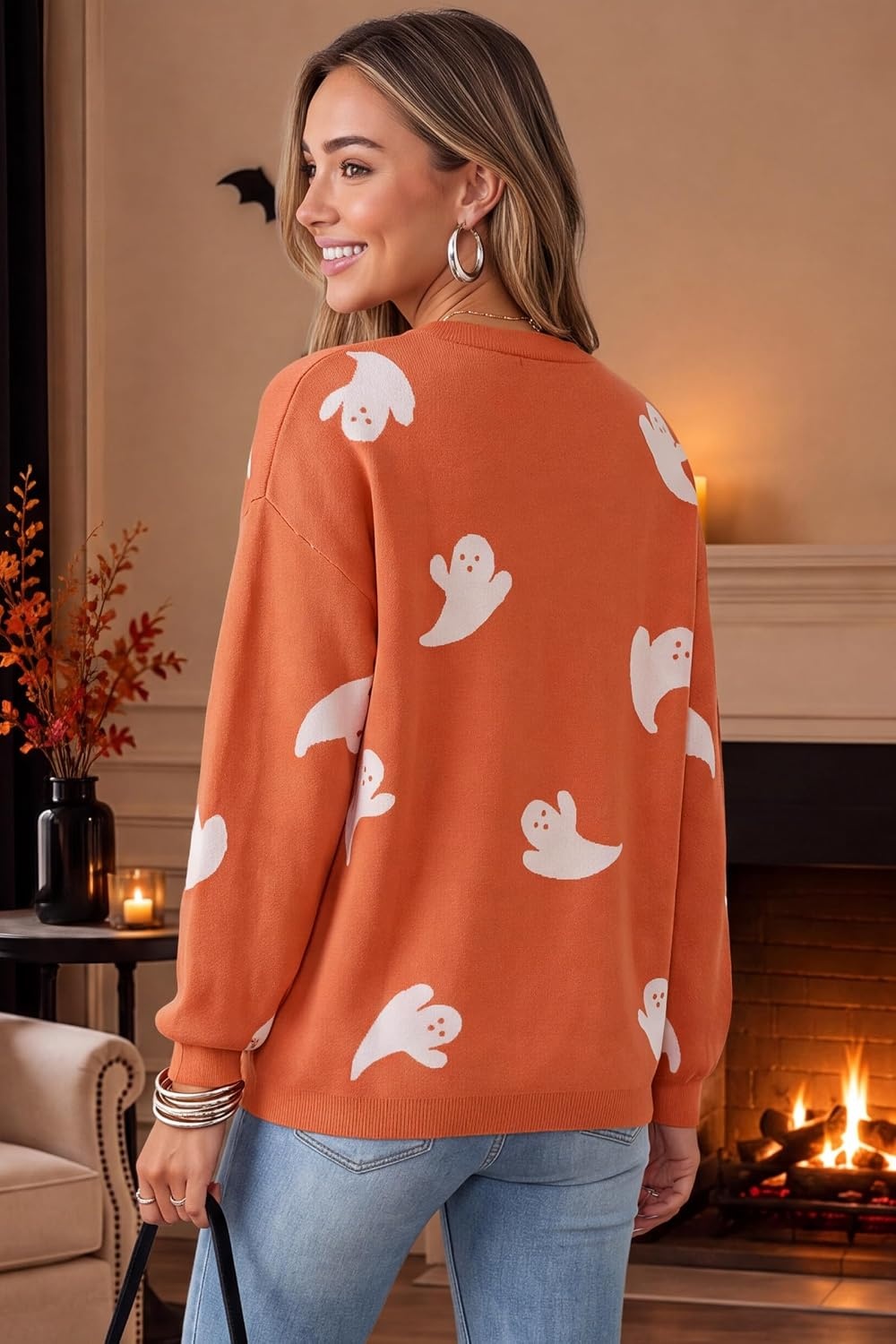 image:imageArachampCloz Womens Relaxed Fit Sweaters Spring Fall Casual Cozy Tops 2026Ghost Orange White
