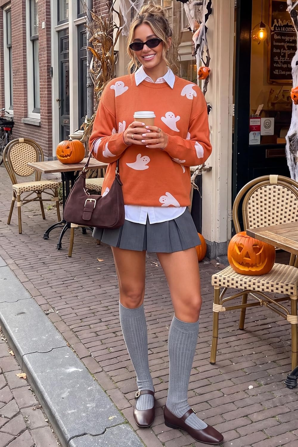 image:imageArachampCloz Womens Relaxed Fit Sweaters Spring Fall Casual Cozy Tops 2026Ghost Orange White