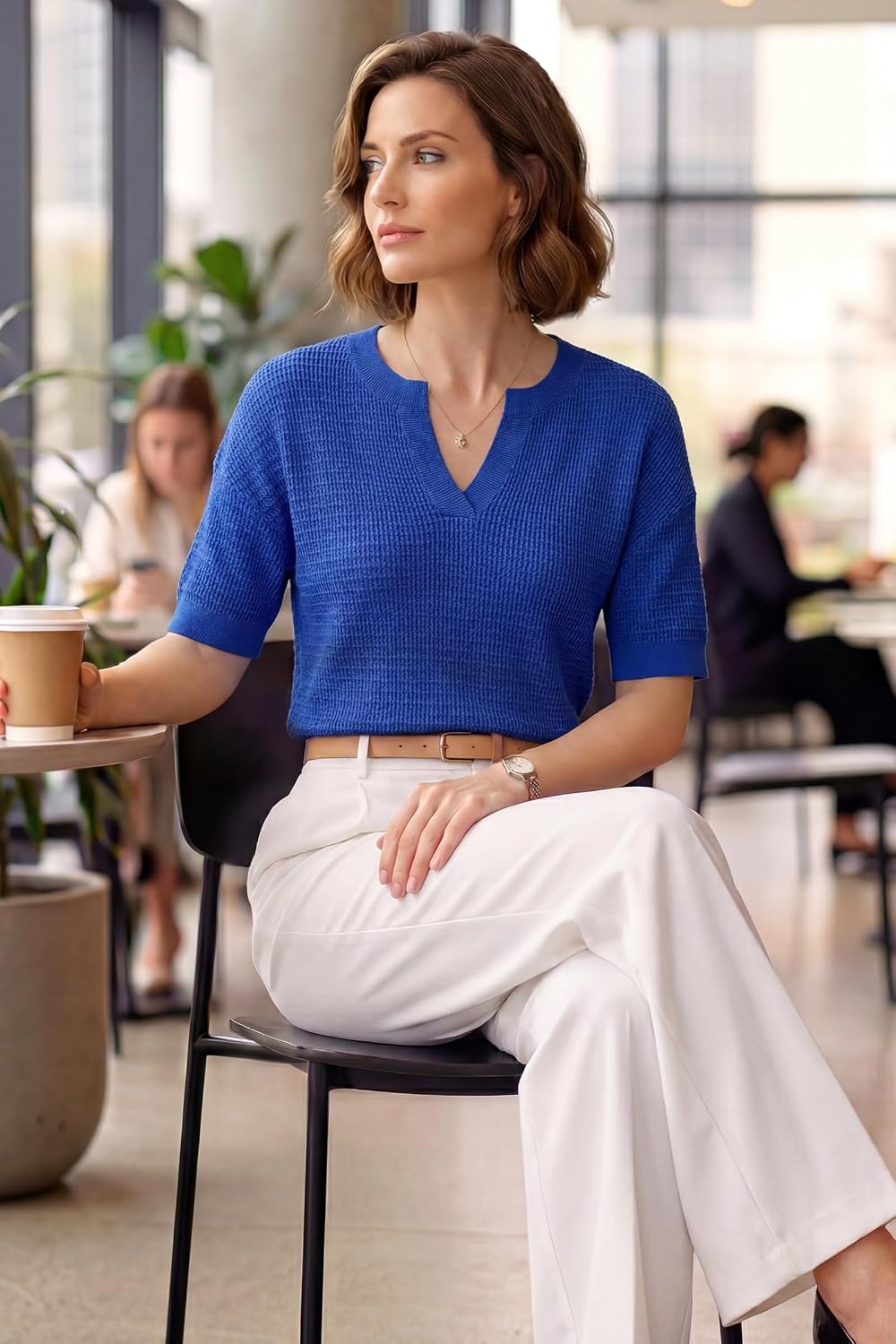 image:imageArachampCloz Womens Striped Short Sleeve Sweater Work Casual Fashion TrendyRoyal Blue