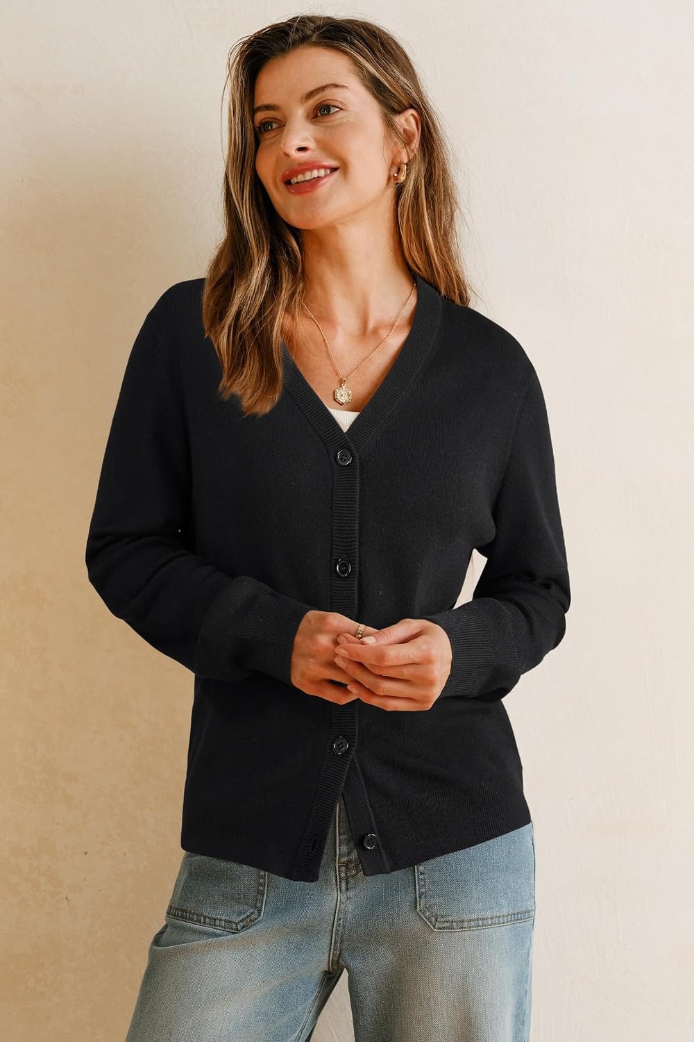 image:imageArachampCloz Womens Wool Blend Business Casual Fall Cardigan Sweaters TopsBlack