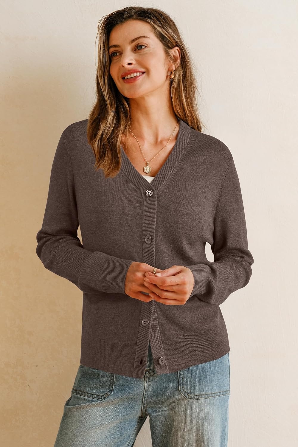 image:imageArachampCloz Womens Wool Blend Business Casual Fall Cardigan Sweaters TopsCoffee