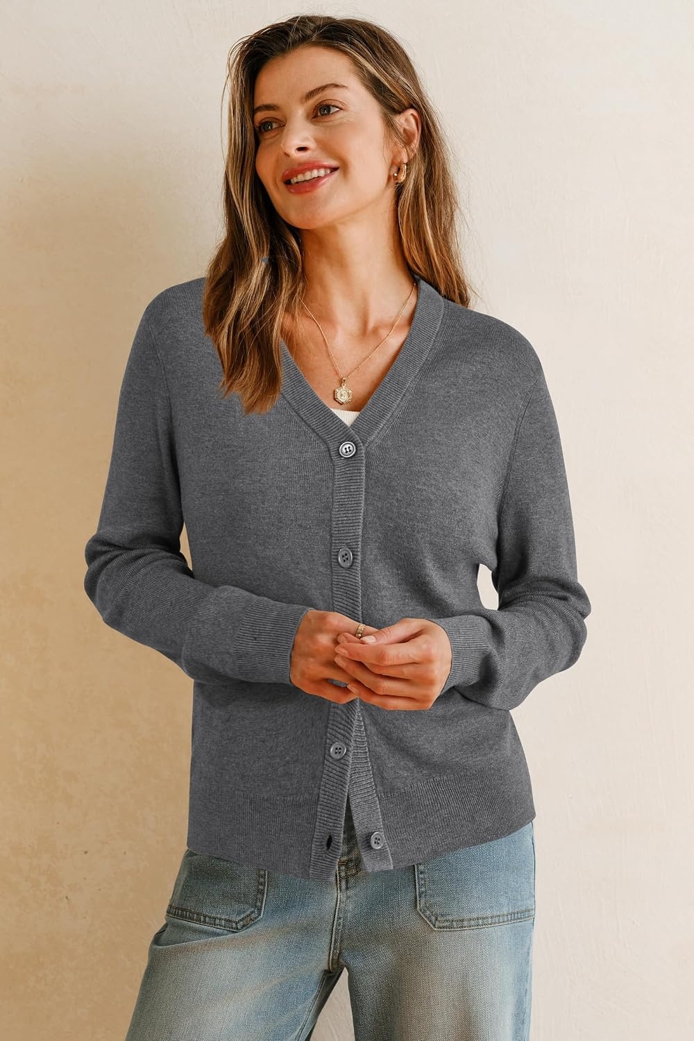 image:imageArachampCloz Womens Wool Blend Business Casual Fall Cardigan Sweaters TopsDark Gray