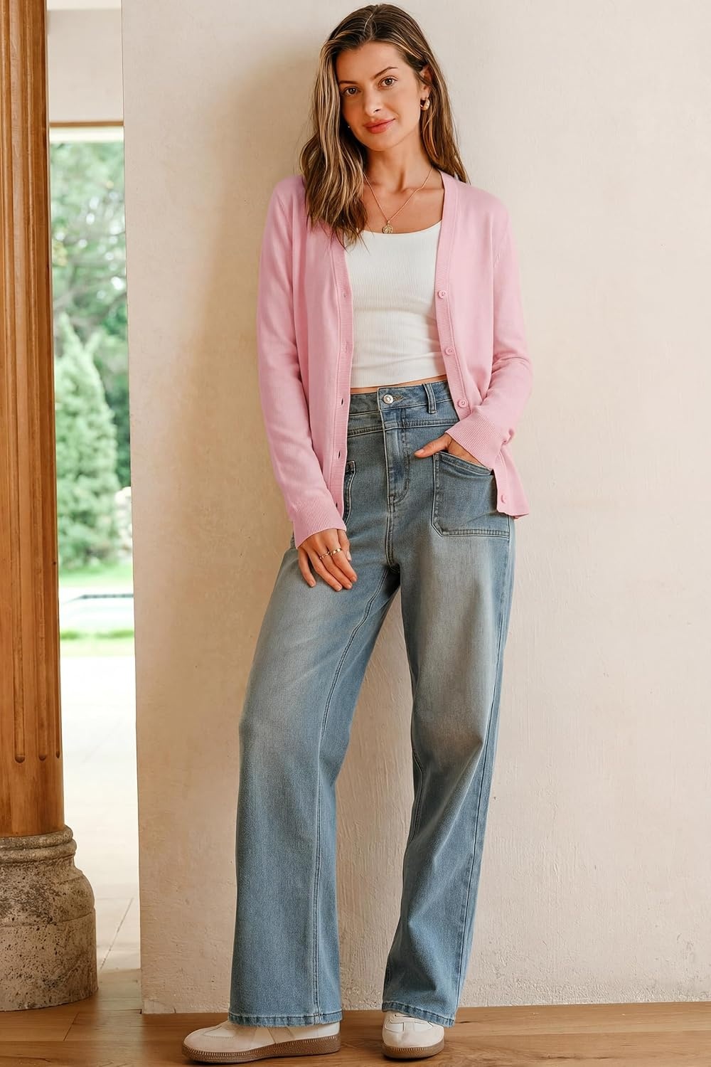 image:imageArachampCloz Womens Wool Blend Business Casual Fall Cardigan Sweaters TopsLight Pink