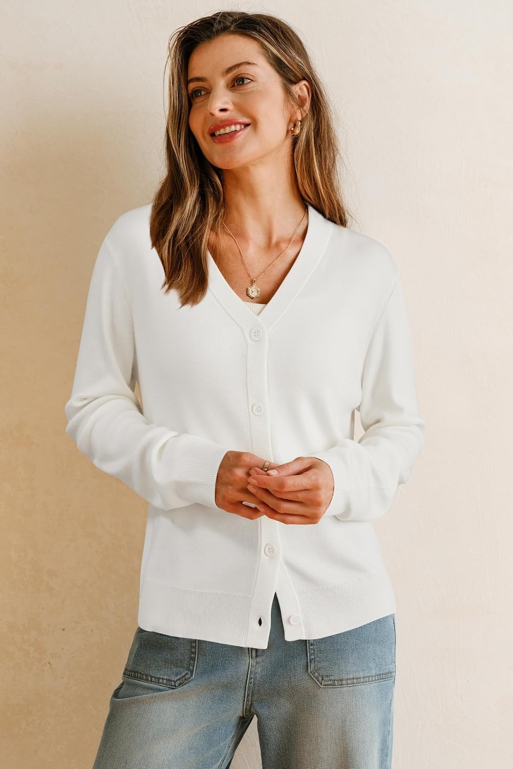 image:imageArachampCloz Womens Wool Blend Business Casual Fall Cardigan Sweaters TopsOffwhite