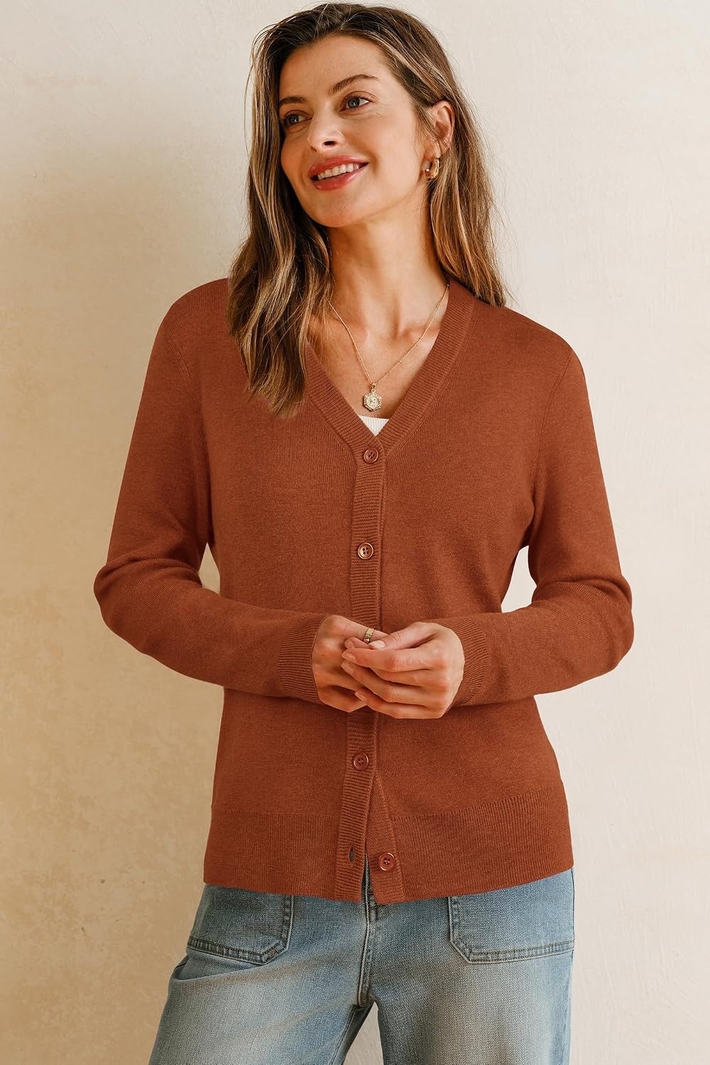 image:imageArachampCloz Womens Wool Blend Business Casual Fall Cardigan Sweaters TopsTerracotta