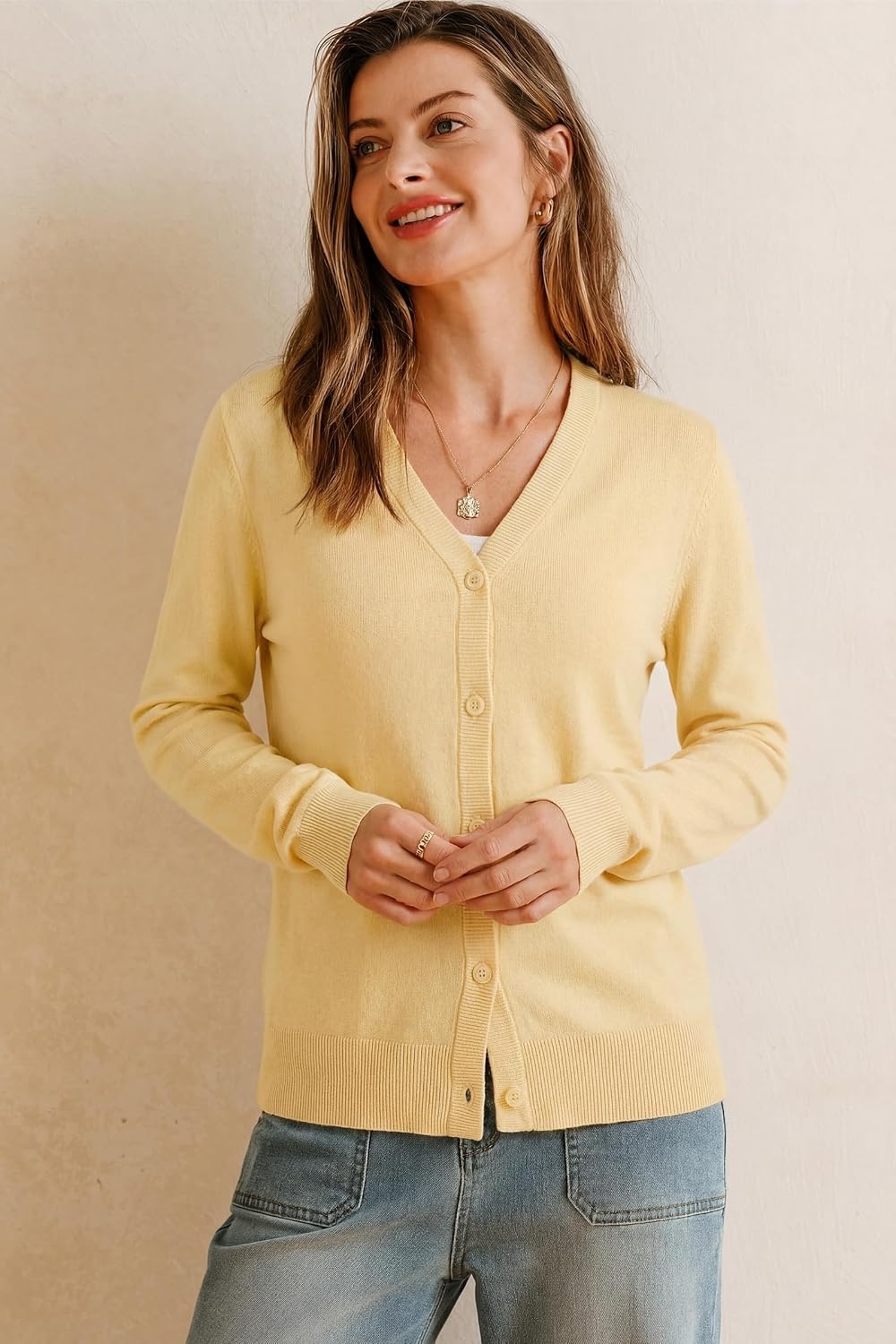 image:imageArachampCloz Womens Wool Blend Business Casual Fall Cardigan Sweaters TopsYellow