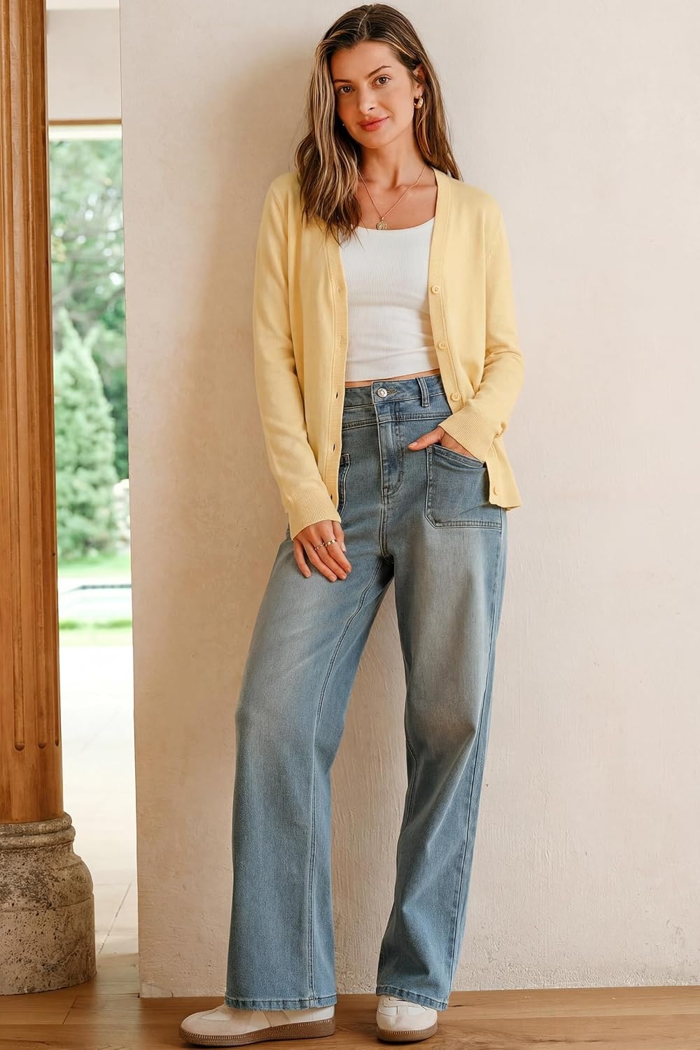 image:imageArachampCloz Womens Wool Blend Business Casual Fall Cardigan Sweaters TopsYellow
