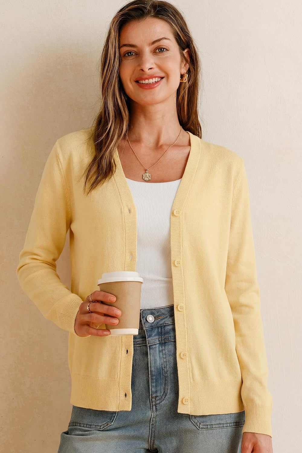 image:imageArachampCloz Womens Wool Blend Business Casual Fall Cardigan Sweaters TopsYellow