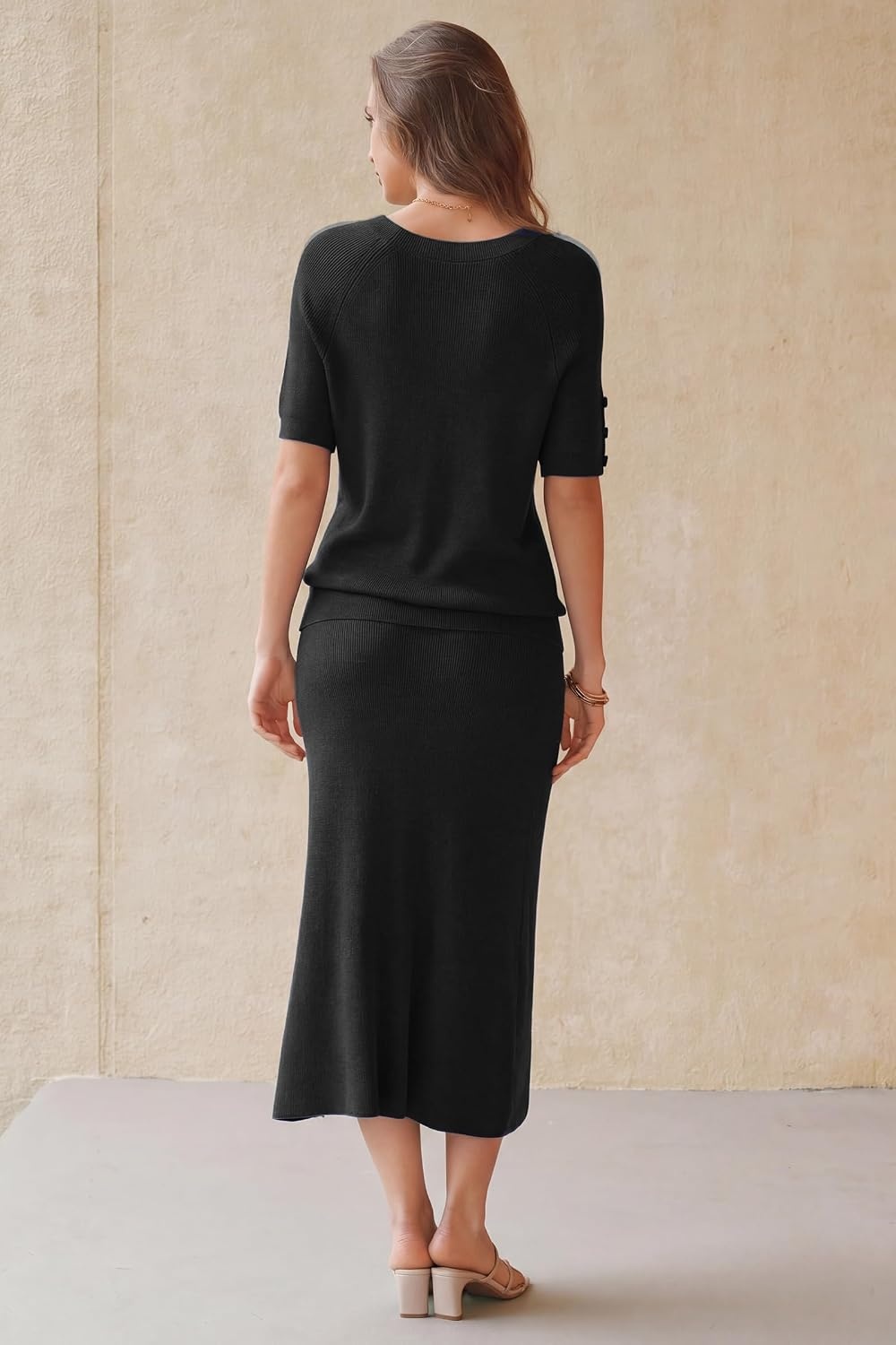 image:imageArachampCloz Womens Wool Blend Fall Business Casual Sweater Skirt SetBlack