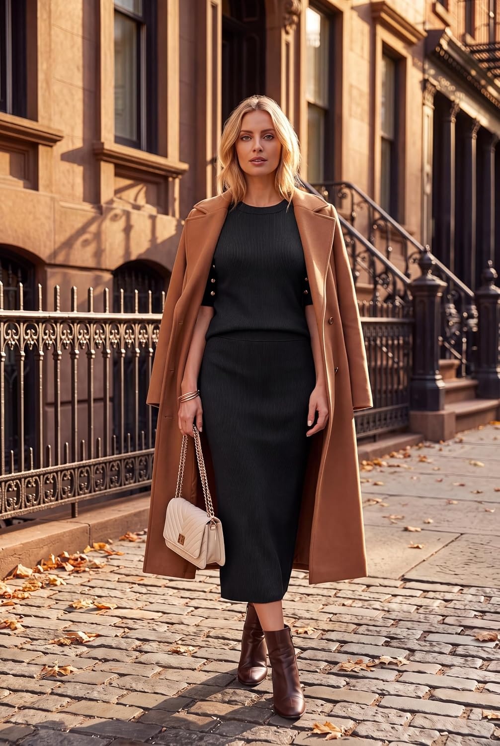 image:imageArachampCloz Womens Wool Blend Fall Business Casual Sweater Skirt SetBlack