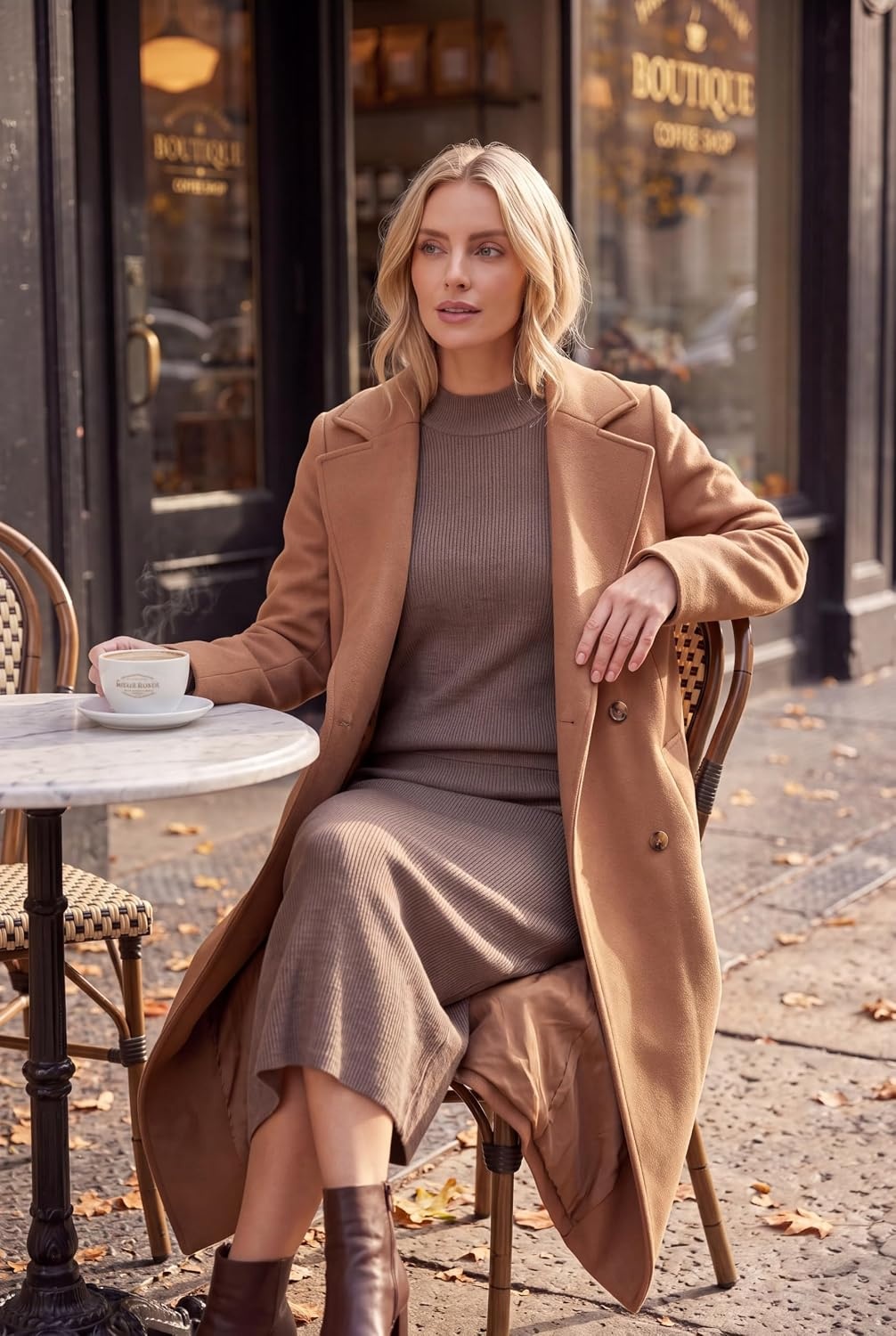 image:imageArachampCloz Womens Wool Blend Fall Business Casual Sweater Skirt SetCoffee