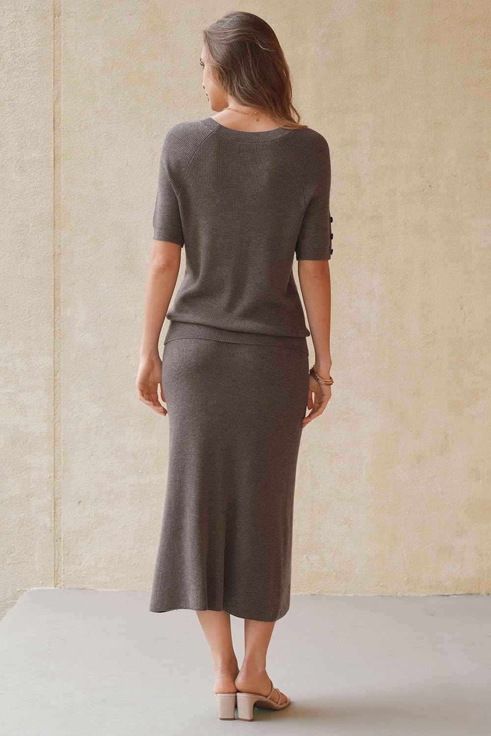 image:imageArachampCloz Womens Wool Blend Fall Business Casual Sweater Skirt SetCoffee