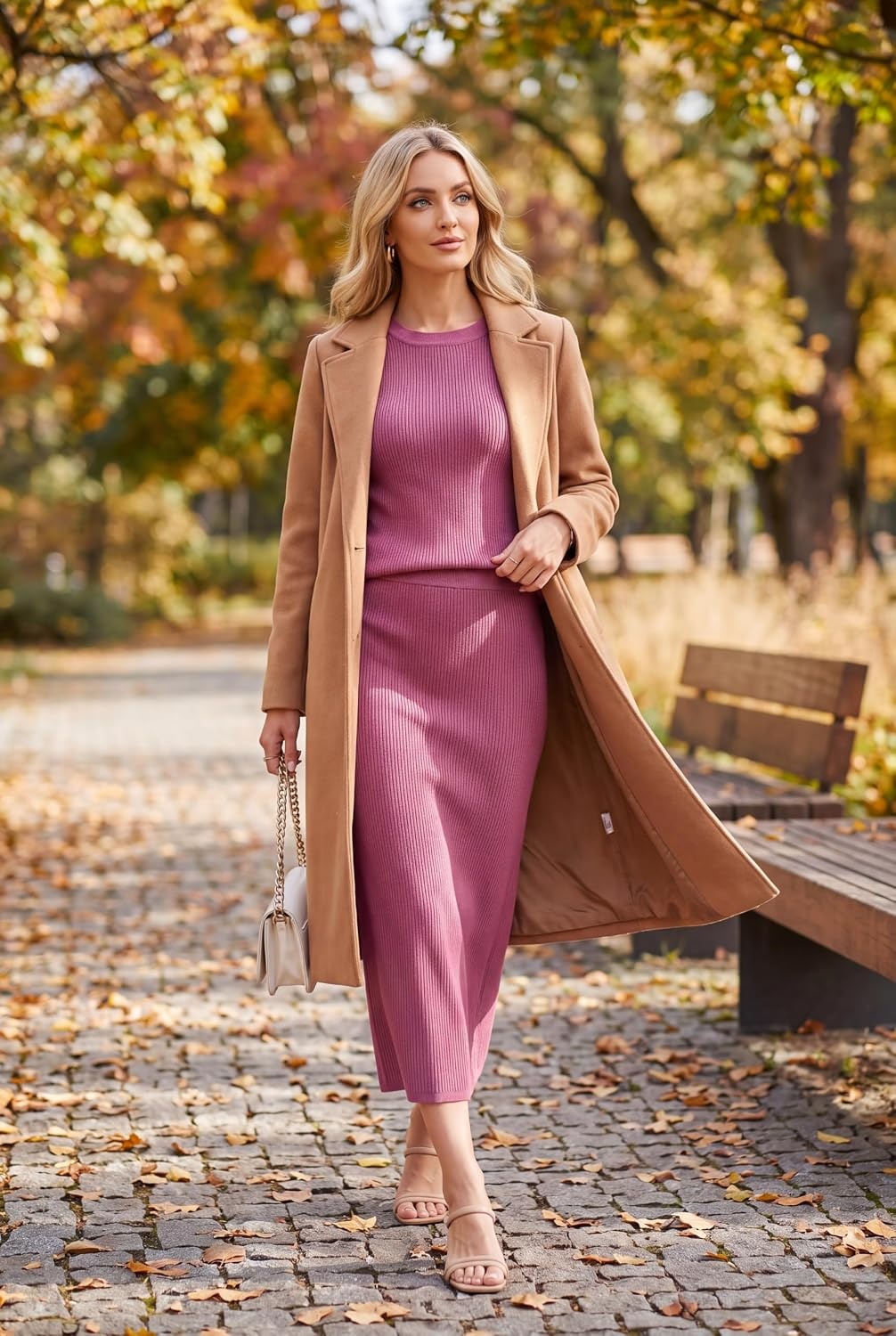 image:imageArachampCloz Womens Wool Blend Fall Business Casual Sweater Skirt SetRose Red