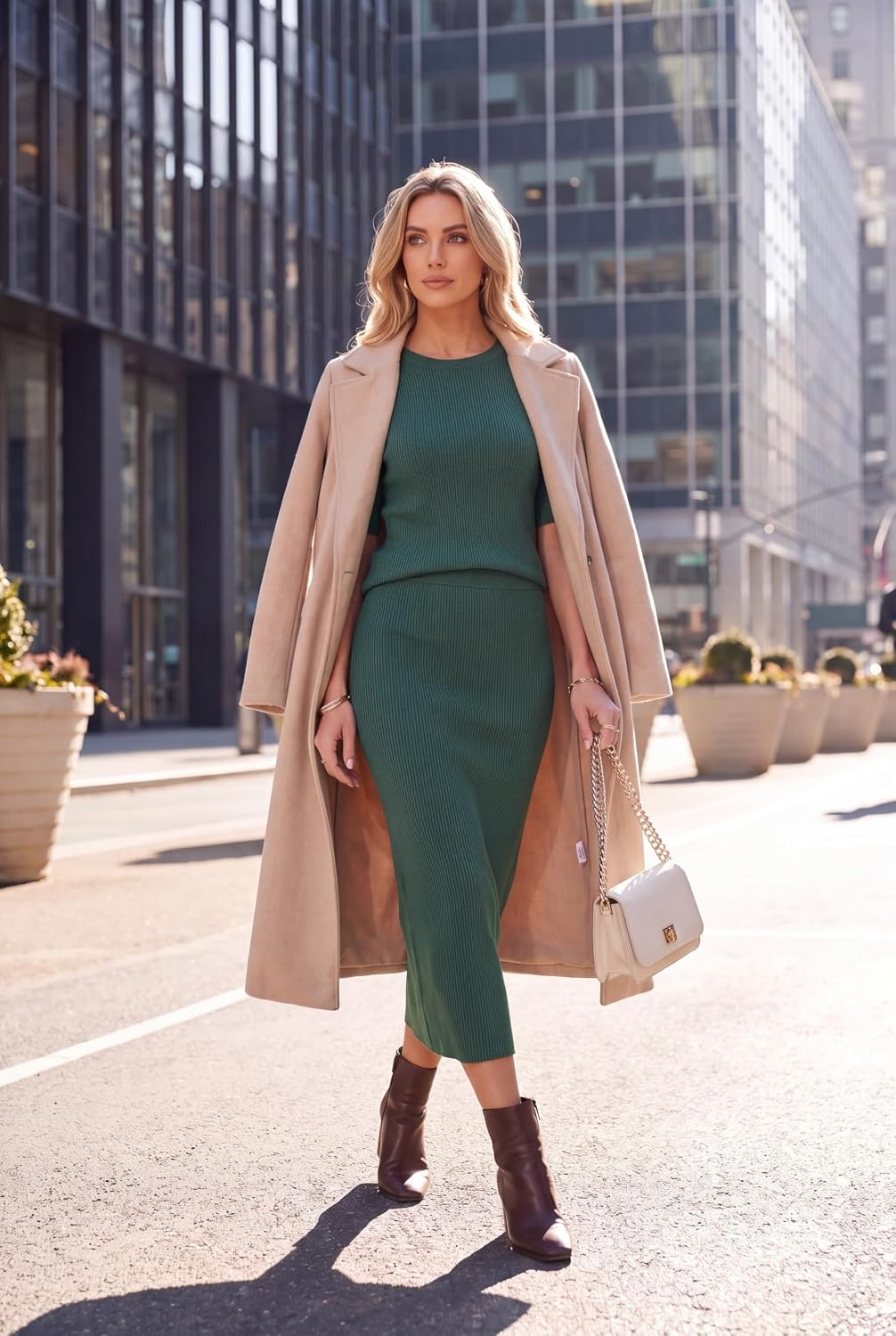 image:imageArachampCloz Womens Wool Blend Fall Business Casual Sweater Skirt SetTeal