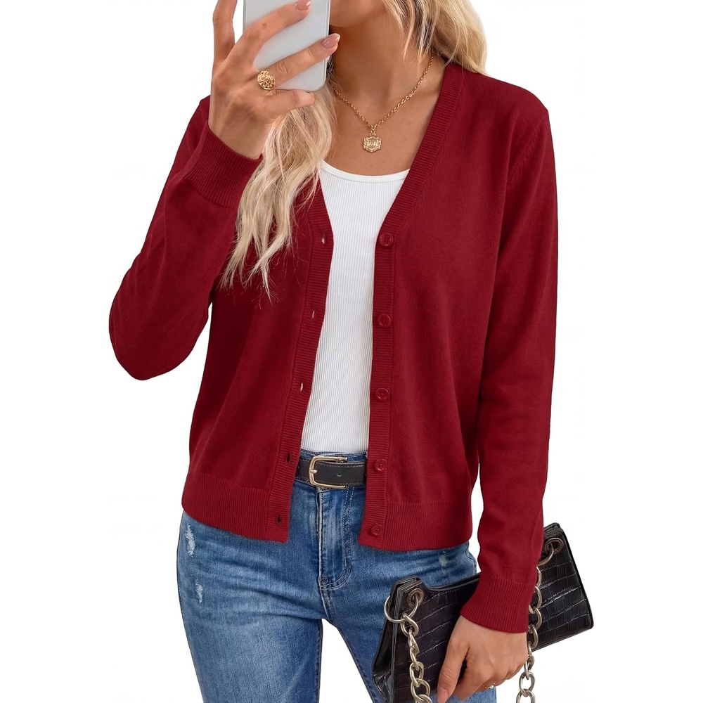 image:imageArachampCloz Womens Wool Blend Business Casual Fall Cardigan Sweaters TopsBurgundy