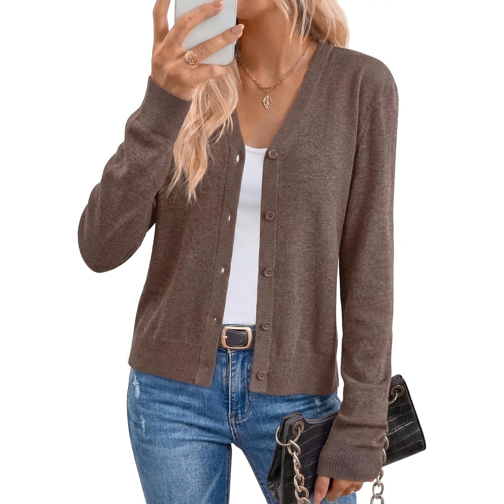 image:imageArachampCloz Womens Wool Blend Business Casual Fall Cardigan Sweaters TopsCoffee
