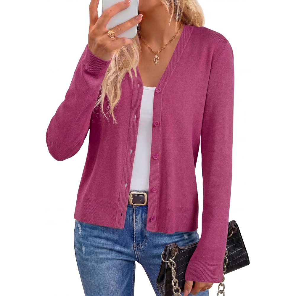 image:imageArachampCloz Womens Wool Blend Business Casual Fall Cardigan Sweaters TopsRuby Pink