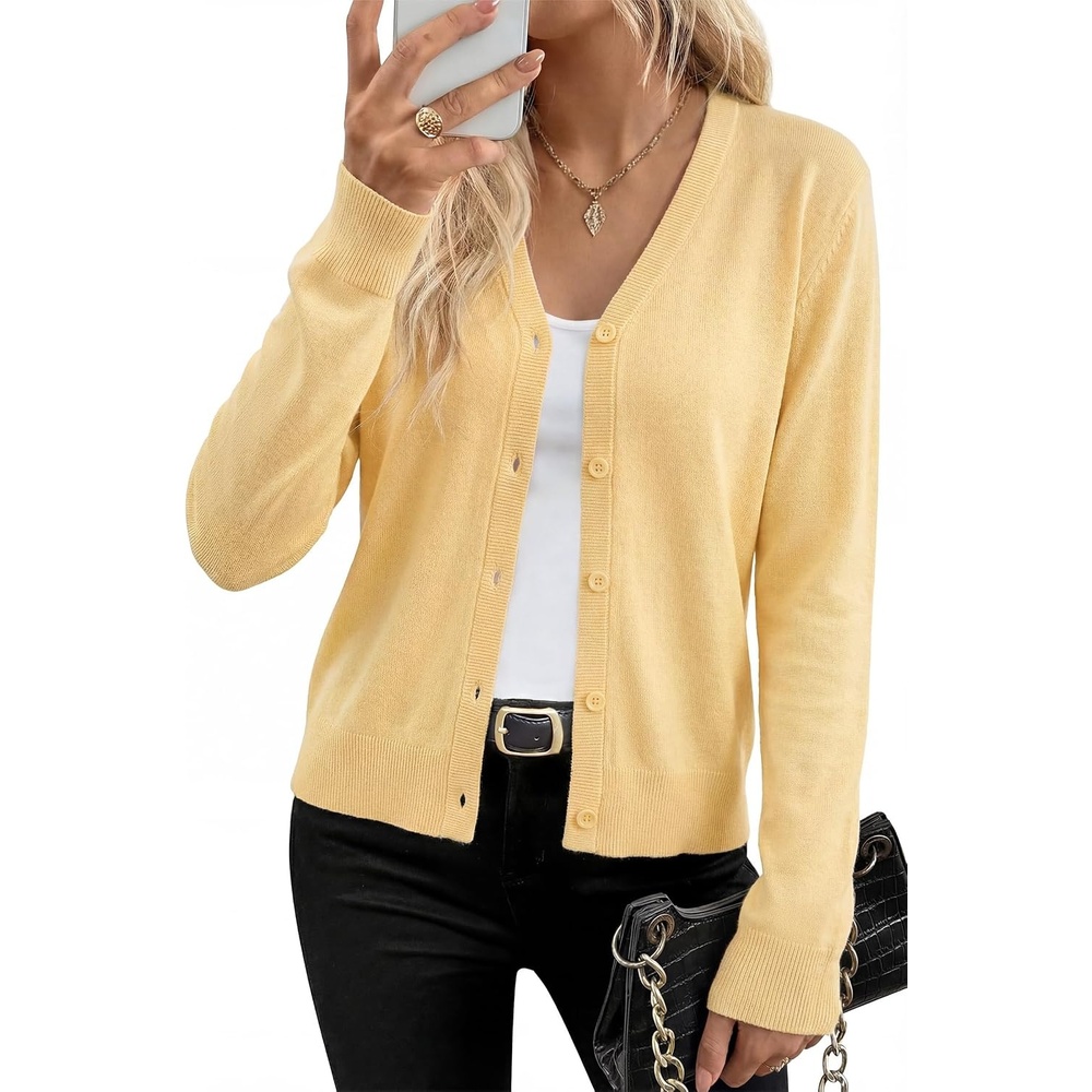 image:imageArachampCloz Womens Wool Blend Business Casual Fall Cardigan Sweaters TopsYellow