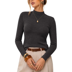 Arach&Cloz Women’s 100% Merino Wool Long Sleeve Mock Neck Sweater Work Fall(Dark Gray)