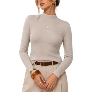 Arach&Cloz Women’s 100% Merino Wool Long Sleeve Mock Neck Sweater Work Fall(Oatmeal)
