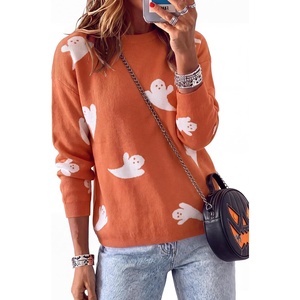 Arach&Cloz Women’s Relaxed Fit Sweaters Spring Fall Casual Cozy Tops 2026(Ghost Orange White)