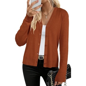 Arach&Cloz Women’s Wool Blend Business Casual Fall Cardigan Sweaters Tops(Terracotta)