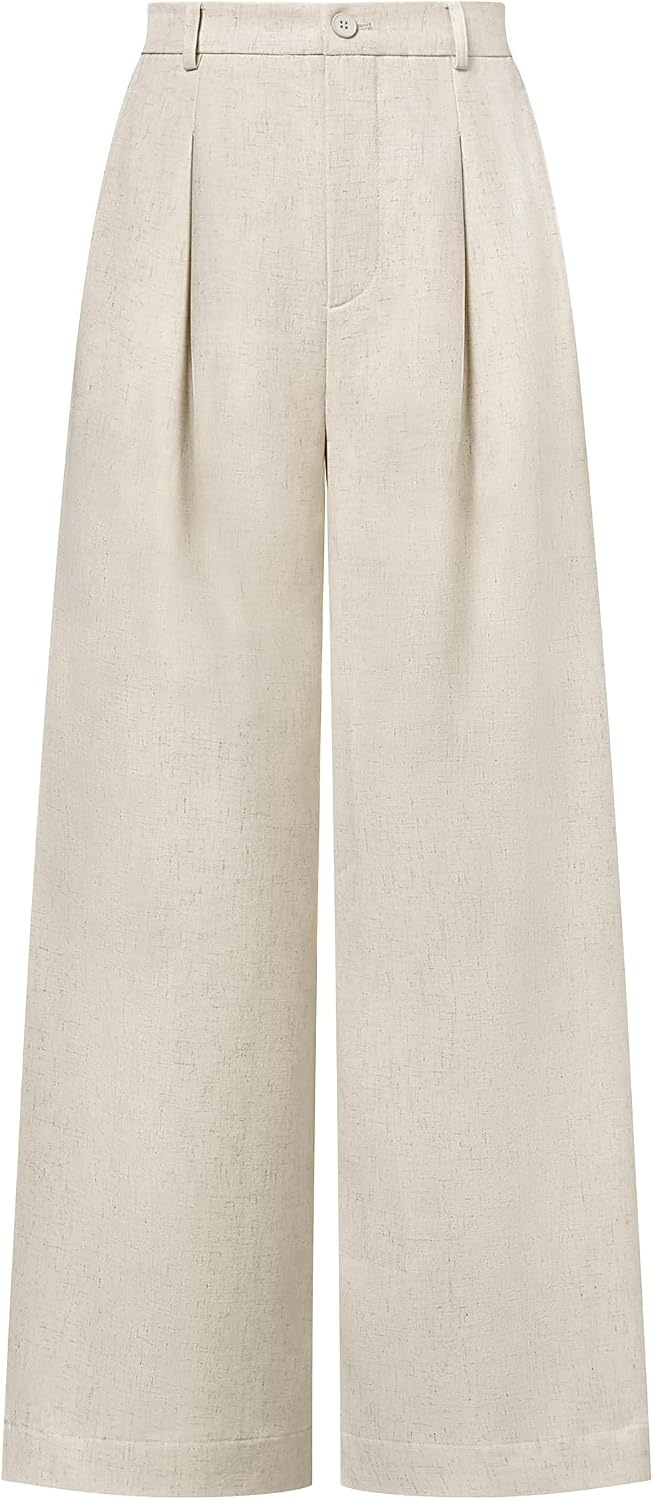 image:imageArachampCloz Womens Linen Wide Leg Work Dress Pants Business Casual OutfitsApricot