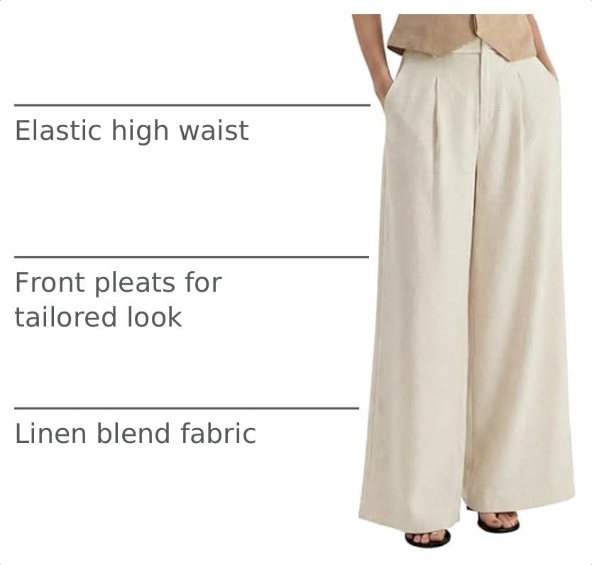 image:imageArachampCloz Womens Linen Wide Leg Work Dress Pants Business Casual OutfitsApricot