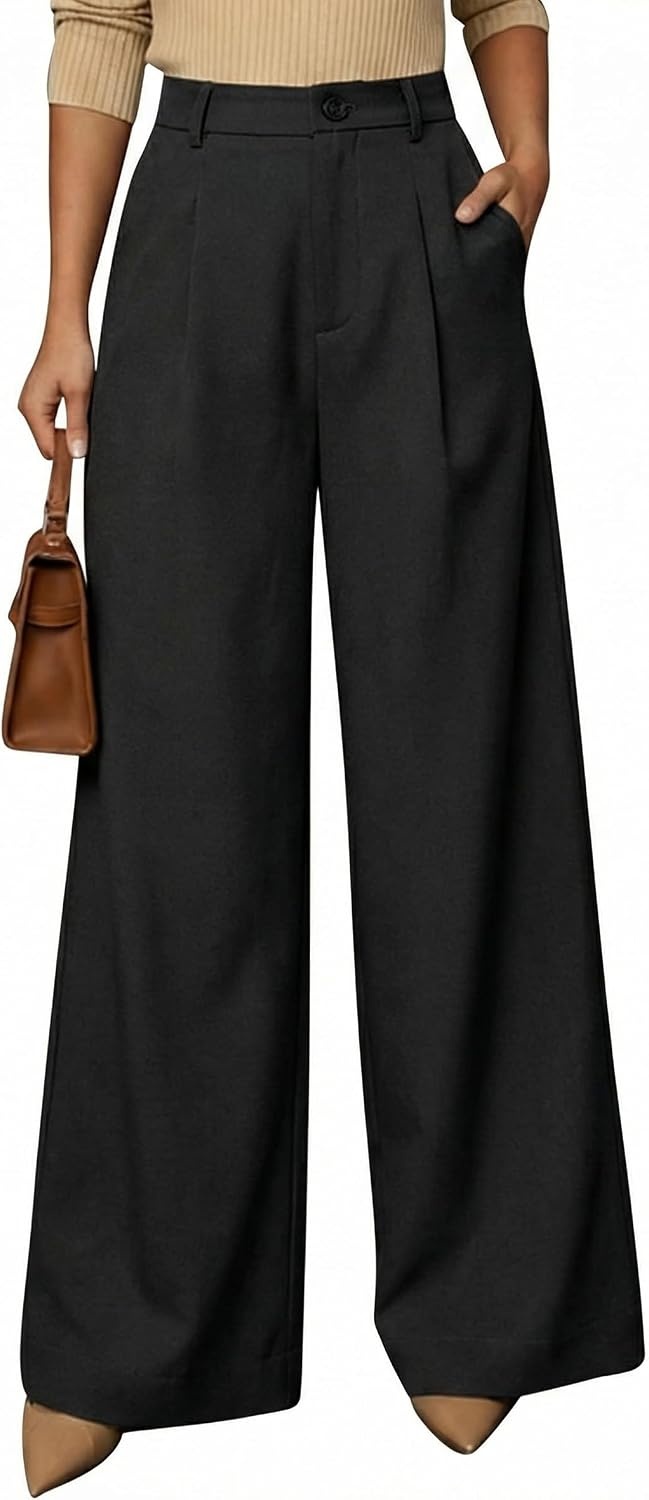 image:imageArachampCloz Womens Linen Wide Leg Work Dress Pants Business Casual OutfitsBlack