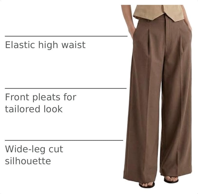 image:imageArachampCloz Womens Linen Wide Leg Work Dress Pants Business Casual OutfitsCoffee
