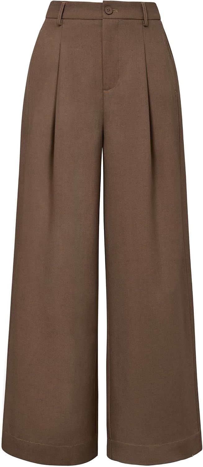 image:imageArachampCloz Womens Linen Wide Leg Work Dress Pants Business Casual OutfitsCoffee