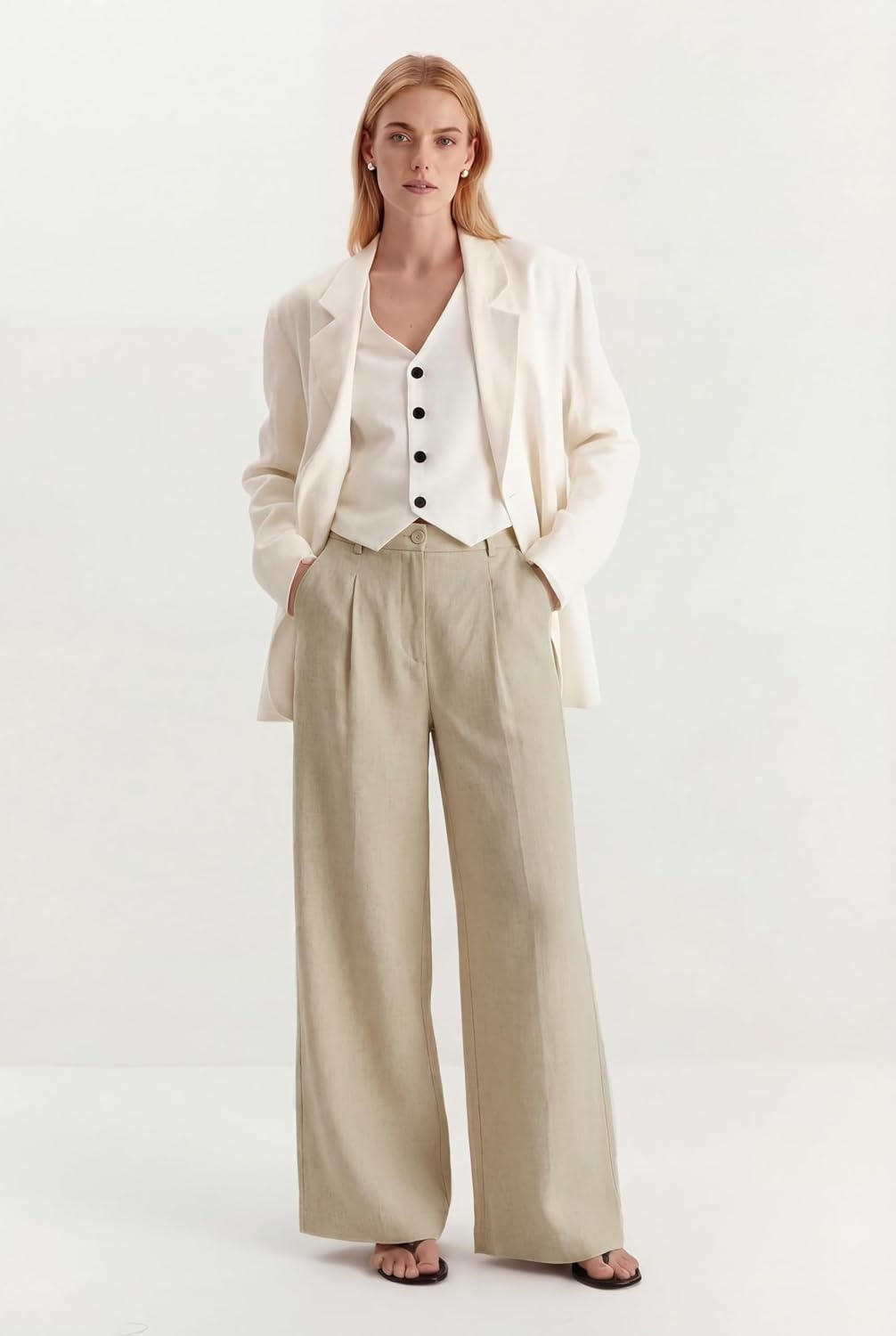 image:imageArachampCloz Womens Linen Wide Leg Work Dress Pants Business Casual OutfitsKhaki