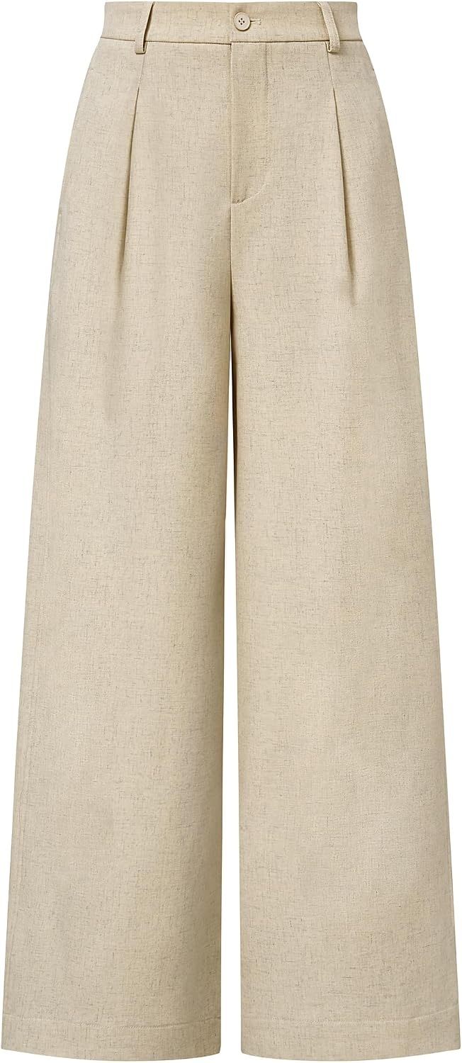 image:imageArachampCloz Womens Linen Wide Leg Work Dress Pants Business Casual OutfitsKhaki