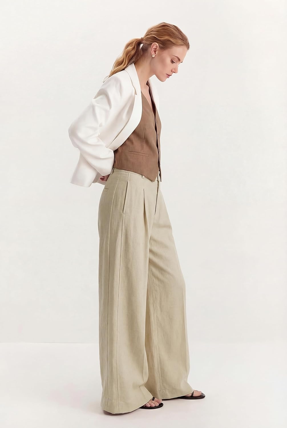 image:imageArachampCloz Womens Linen Wide Leg Work Dress Pants Business Casual OutfitsKhaki