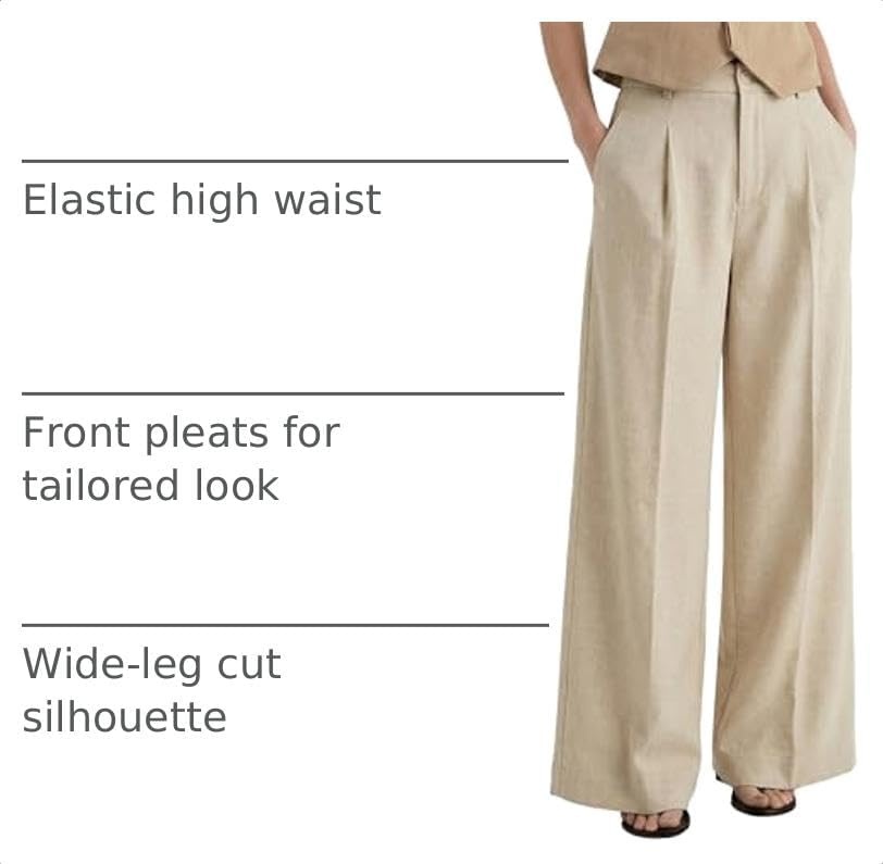 image:imageArachampCloz Womens Linen Wide Leg Work Dress Pants Business Casual OutfitsKhaki