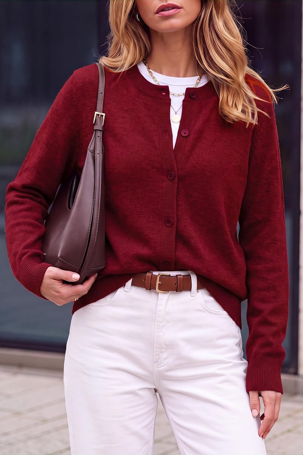 image:imageArachampCloz Womens Wool Blend Business Casual Fall Cardigan Sweaters TopsRed