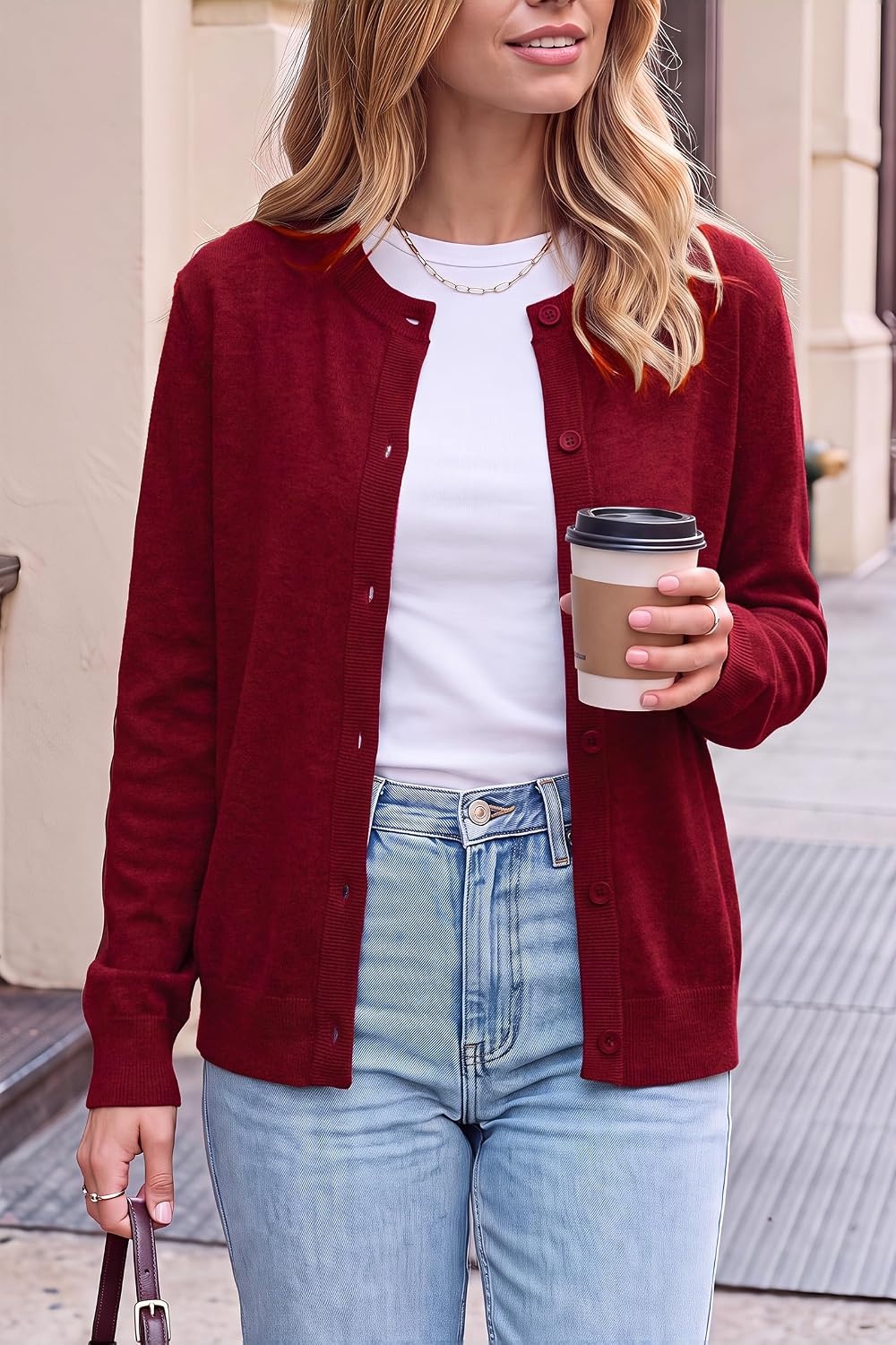 image:imageArachampCloz Womens Wool Blend Business Casual Fall Cardigan Sweaters TopsRed