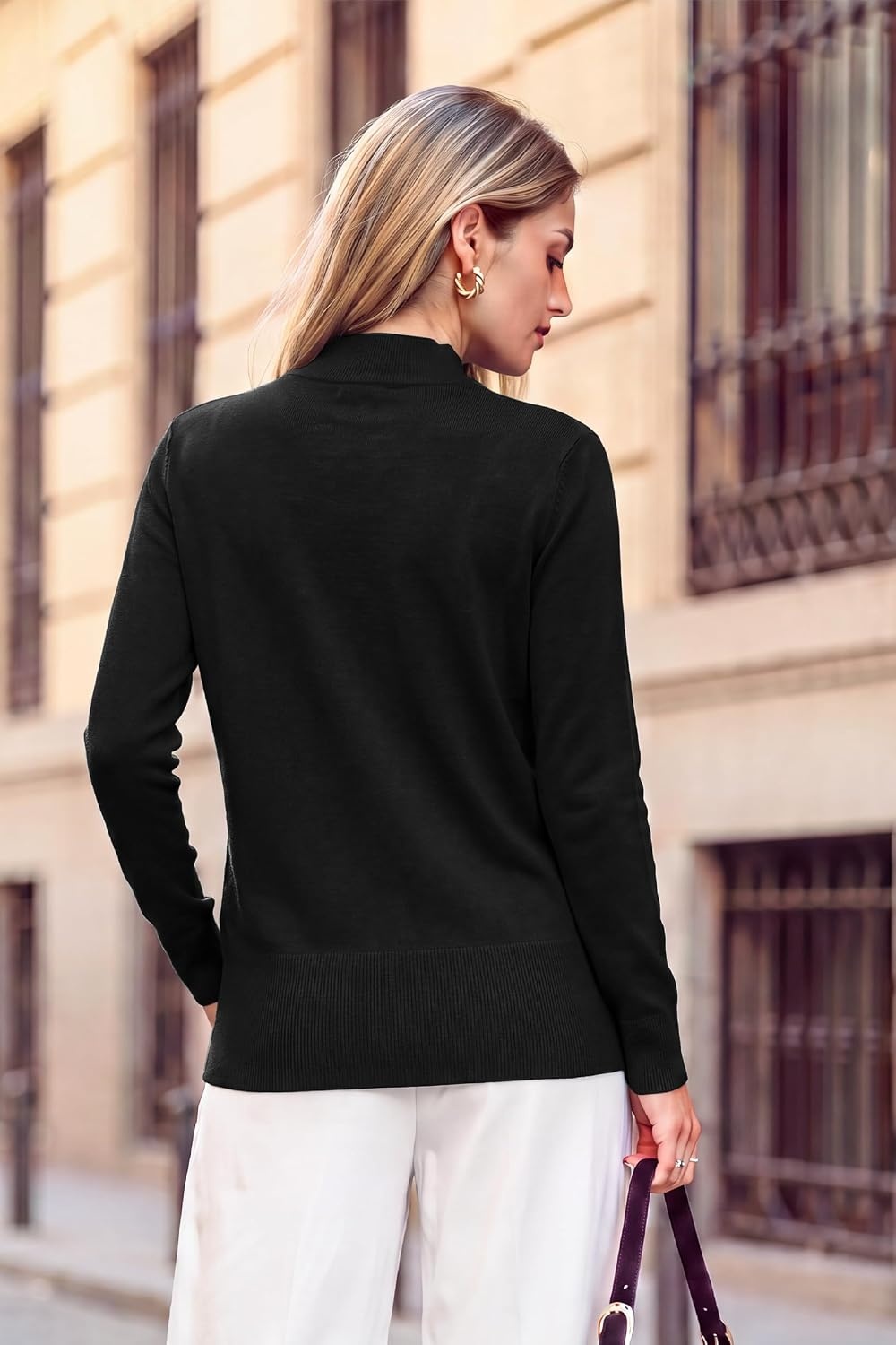 image:imageArachampCloz Womens Wool Blend Mock Neck Fall Sweater Business Casual OutfitAblack