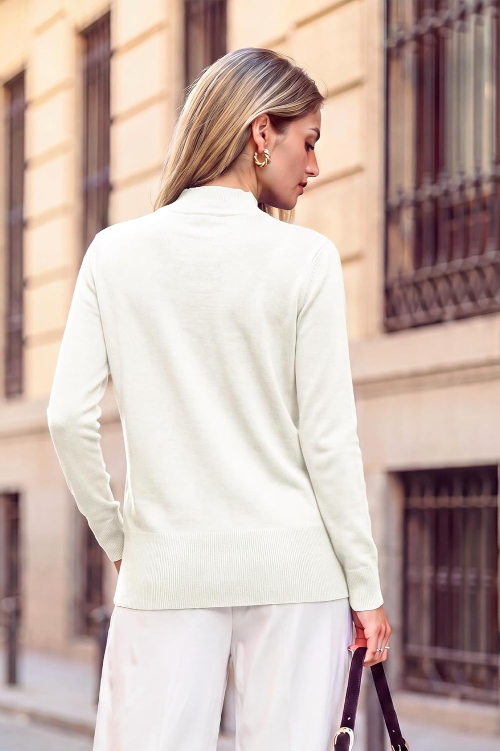 image:imageArachampCloz Womens Wool Blend Mock Neck Fall Sweater Business Casual OutfitAoffwhite