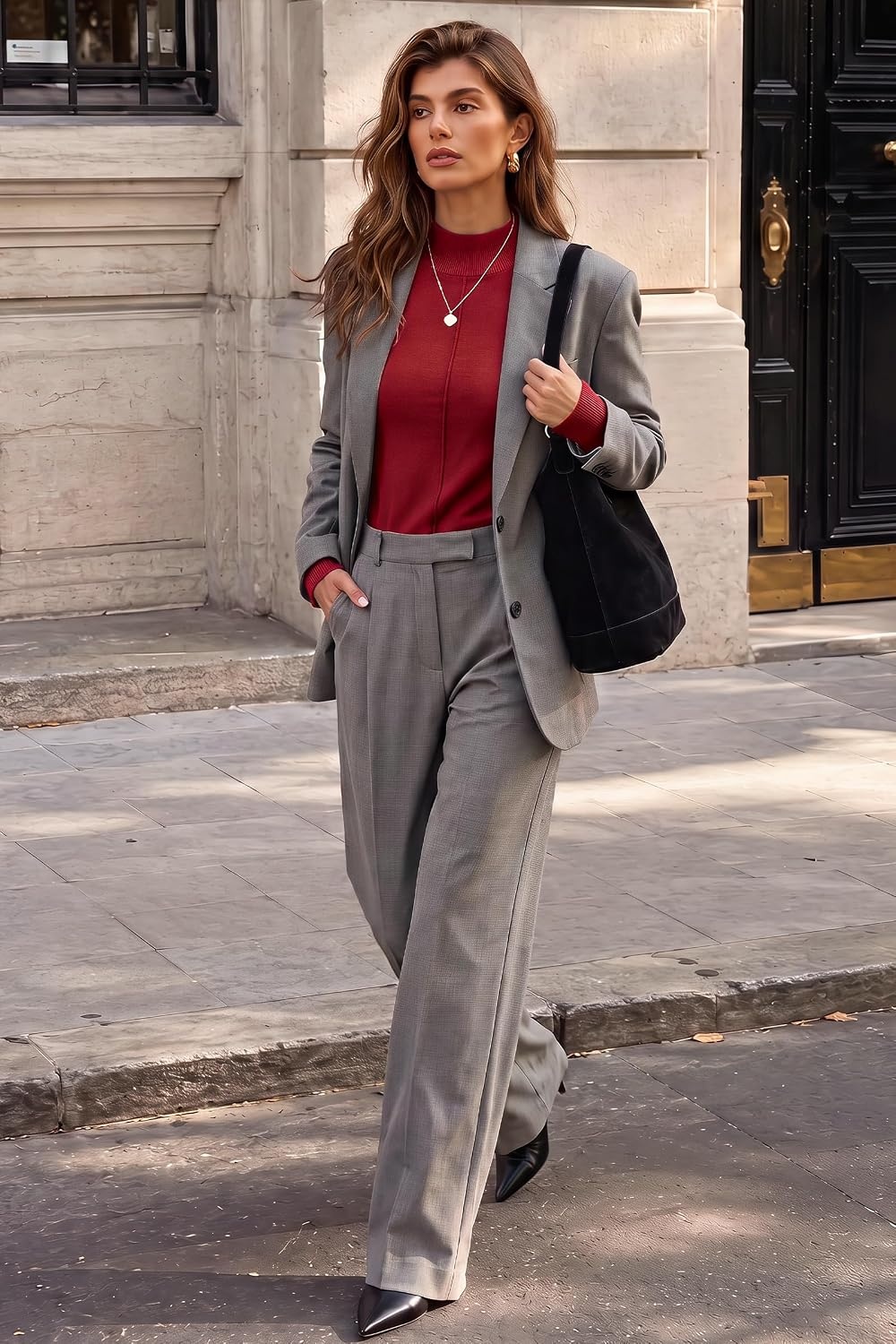 image:imageArachampCloz Womens Wool Blend Mock Neck Fall Sweater Business Casual OutfitBurgundy Red