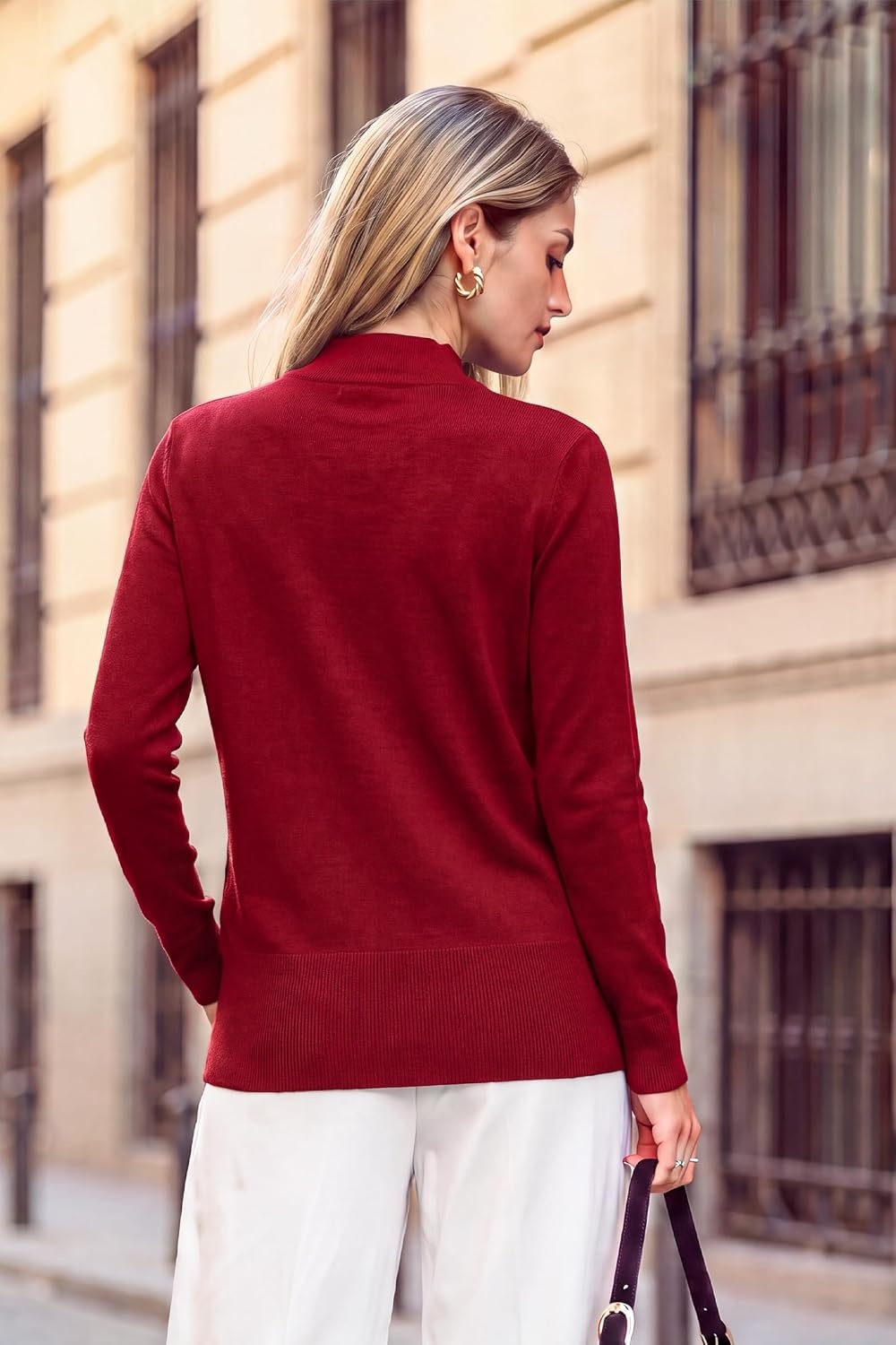 image:imageArachampCloz Womens Wool Blend Mock Neck Fall Sweater Business Casual OutfitBurgundy Red