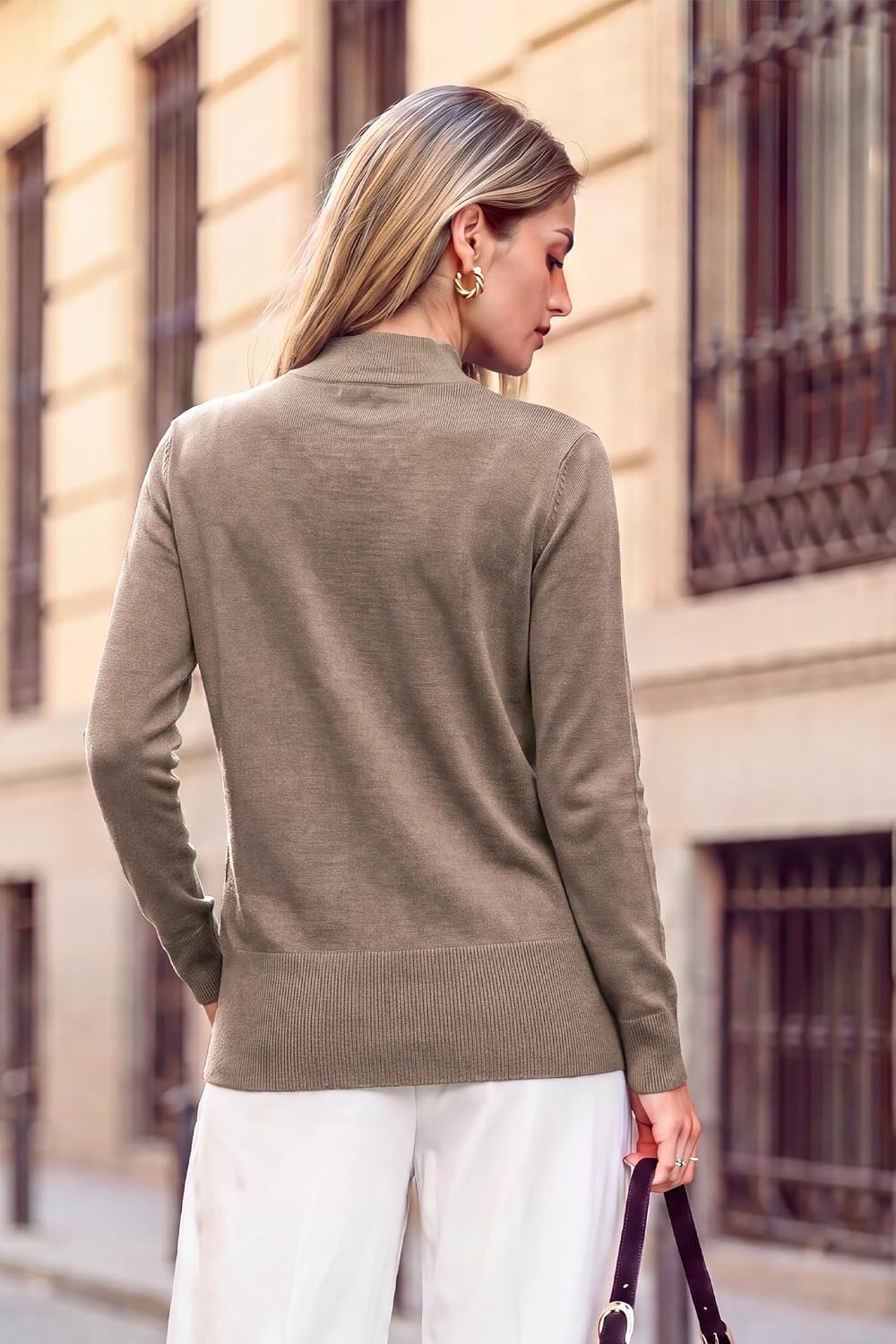 image:imageArachampCloz Womens Wool Blend Mock Neck Fall Sweater Business Casual OutfitCamel