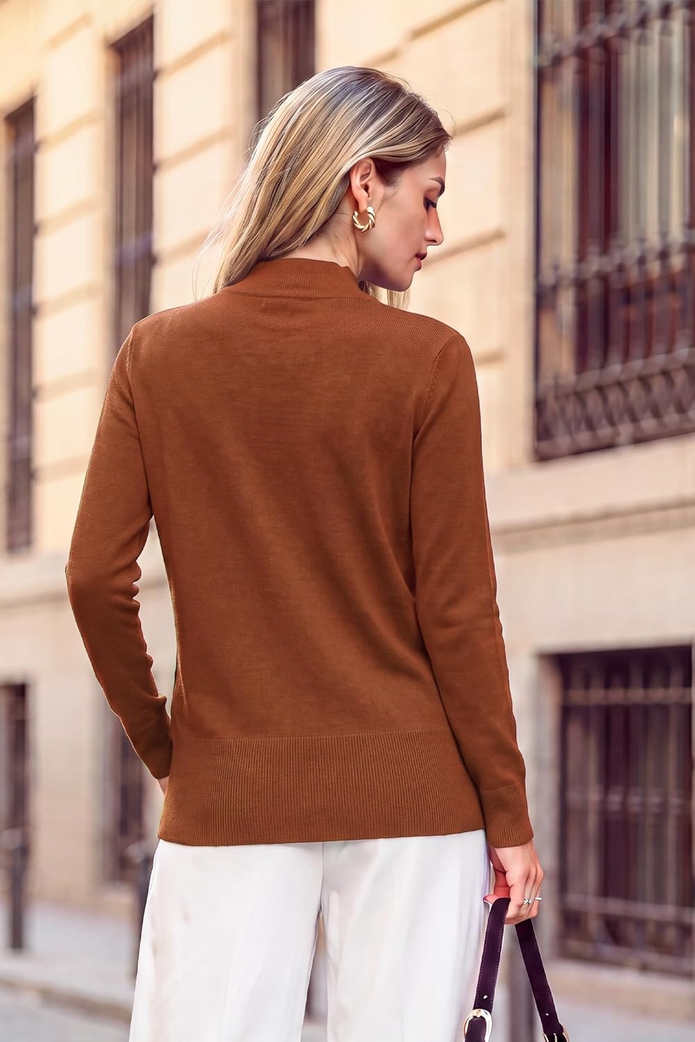 image:imageArachampCloz Womens Wool Blend Mock Neck Fall Sweater Business Casual OutfitCaramel