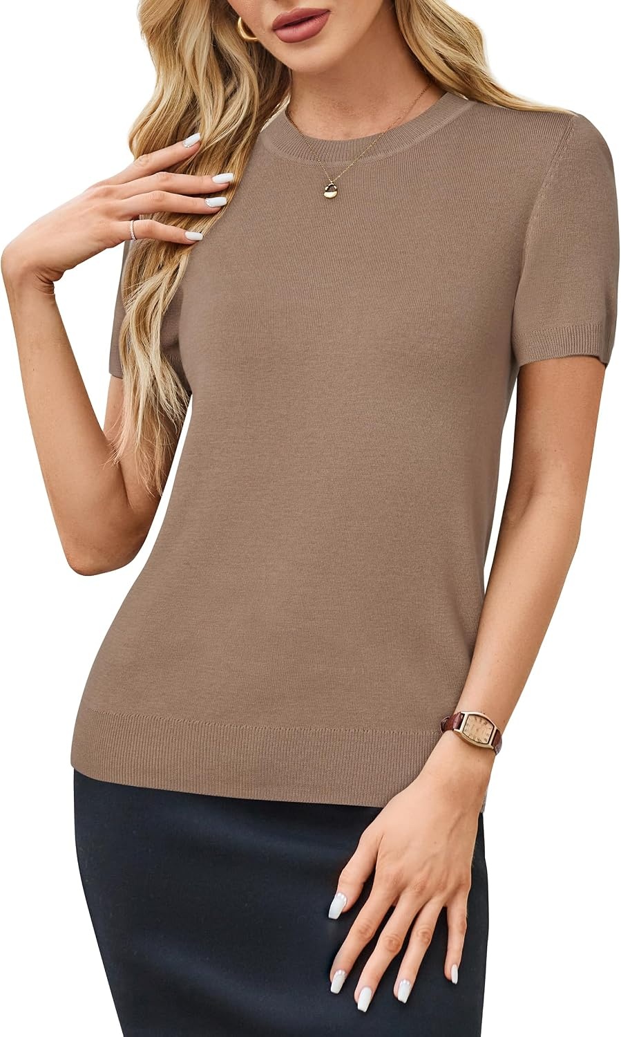 image:imageArachampCloz Womens Wool Blend Short Sleeve Sweater Business Casual TopsAcamel02