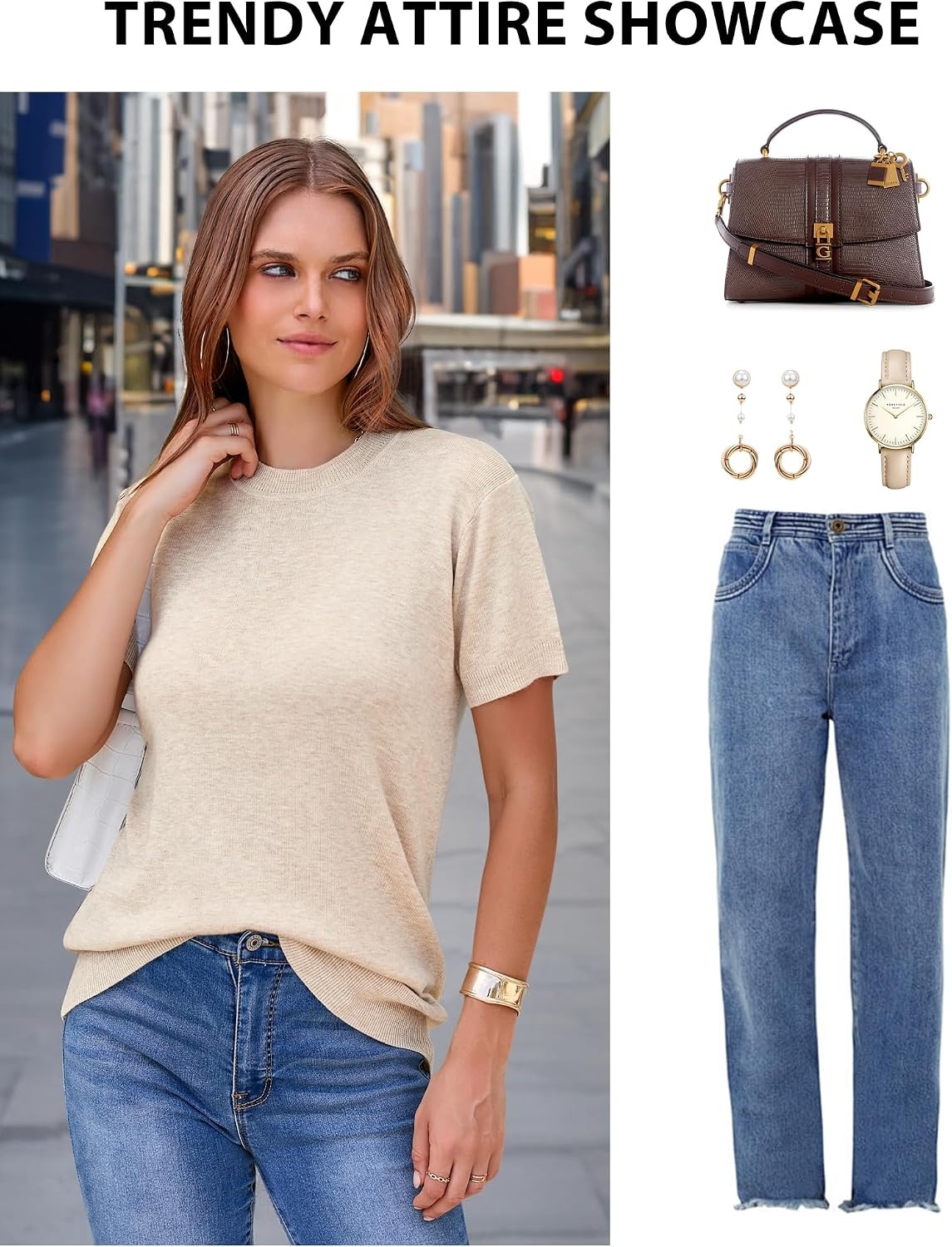image:imageArachampCloz Womens Wool Blend Short Sleeve Sweater Business Casual TopsApricot