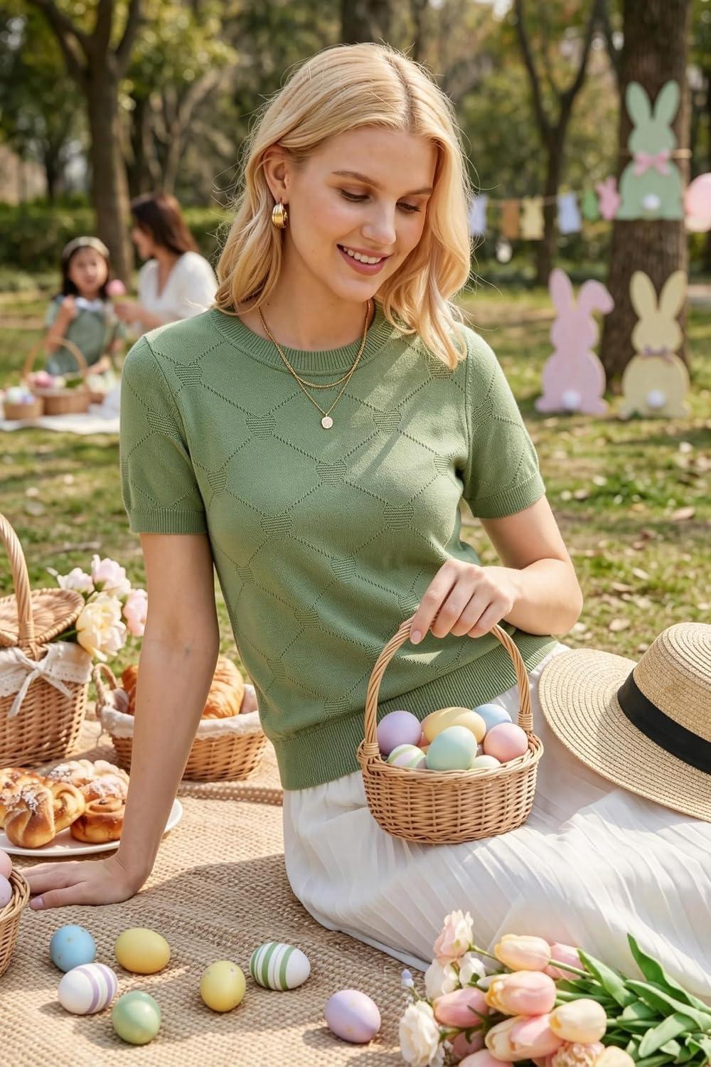 image:imageArachampCloz Womens Wool Blend Short Sleeve Sweater Business Casual TopsLight Green Heart