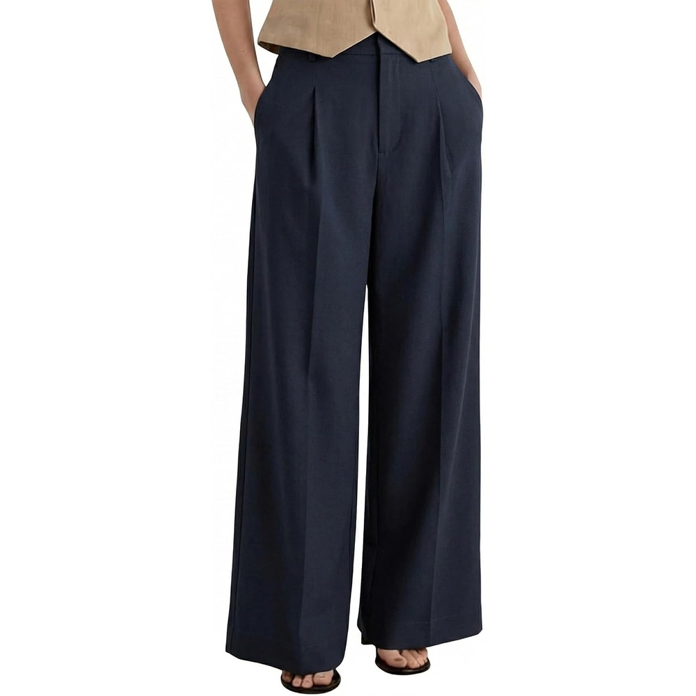 image:imageArachampCloz Womens Linen Wide Leg Work Dress Pants Business Casual OutfitsNavy