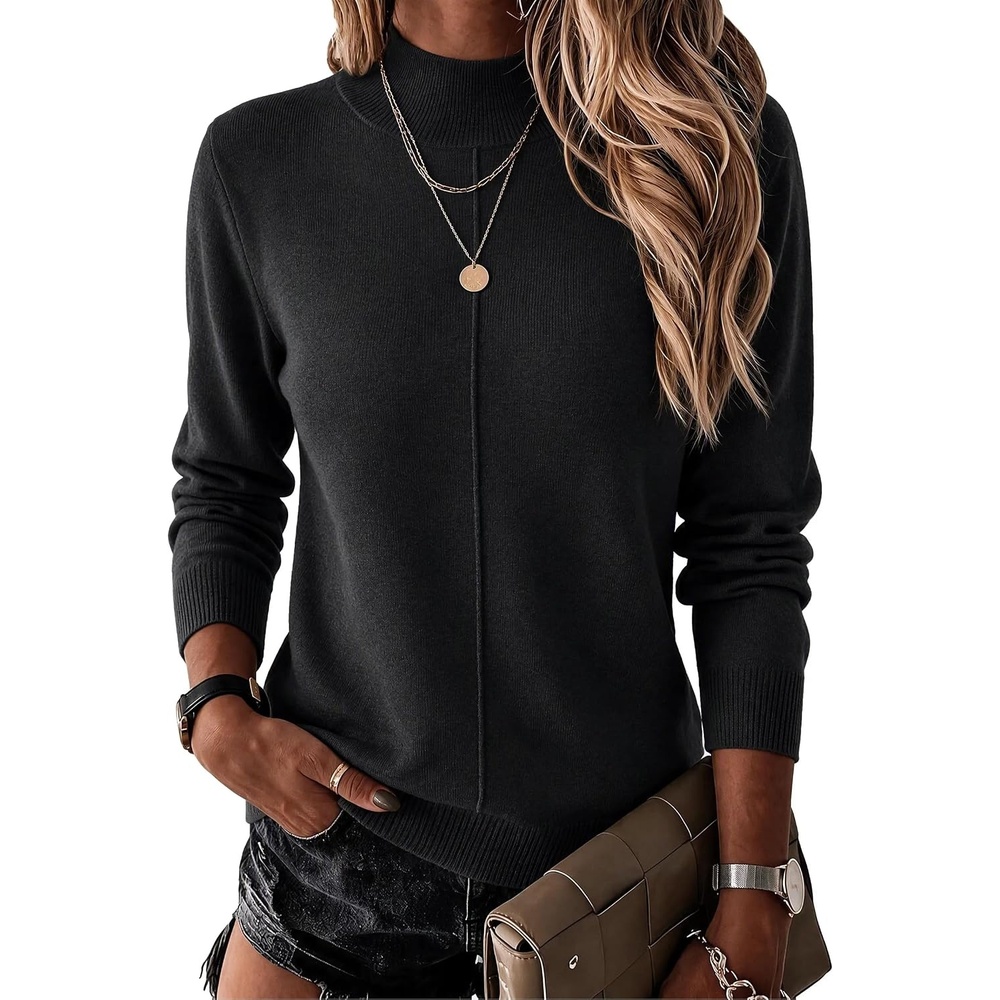 image:imageArachampCloz Womens Wool Blend Mock Neck Fall Sweater Business Casual OutfitAblack