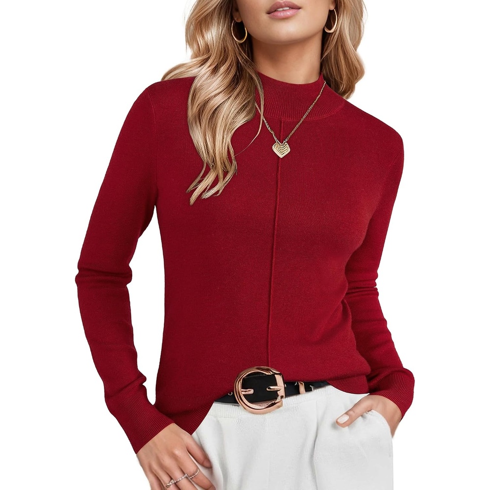 image:imageArachampCloz Womens Wool Blend Mock Neck Fall Sweater Business Casual OutfitBurgundy Red